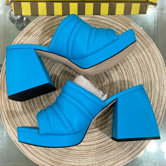 NIB Sam Edelman Circus brand new cyan blue bright teal platform mules in 8.5 - Picture 1 of 14